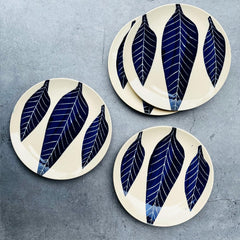 Patram Hand Painted Ceramic Quarter Plates Set Of 4 - White & Blue | Small Side Plates For Dinner & Snacks - 7 Inch, 4 Pieces, Microwave Safe