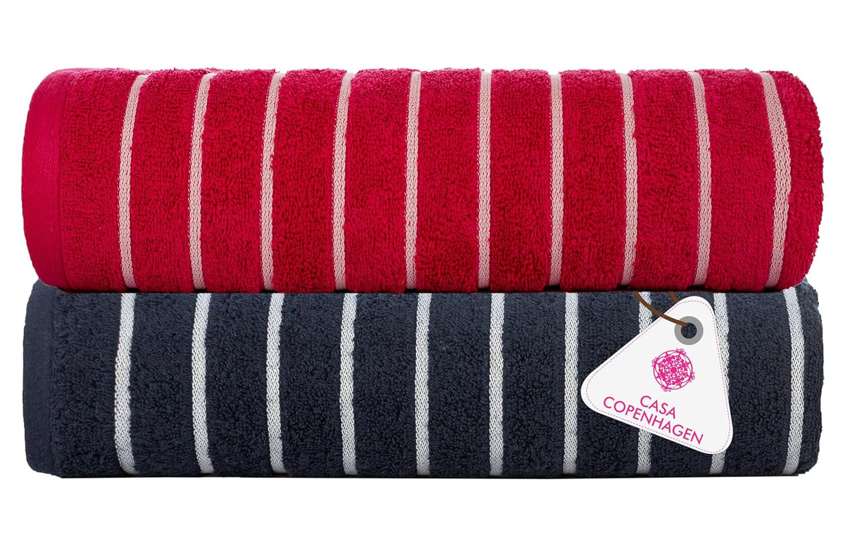 Casa Copenhagen Designed In Denmark Estatic Super Soft 2 Pieces 100% Cotton Large Bath Towel 525 Gsm - Pink & Navy