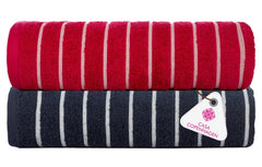 Casa Copenhagen Designed In Denmark Estatic Super Soft 2 Pieces 100% Cotton Large Bath Towel 525 Gsm - Pink & Navy