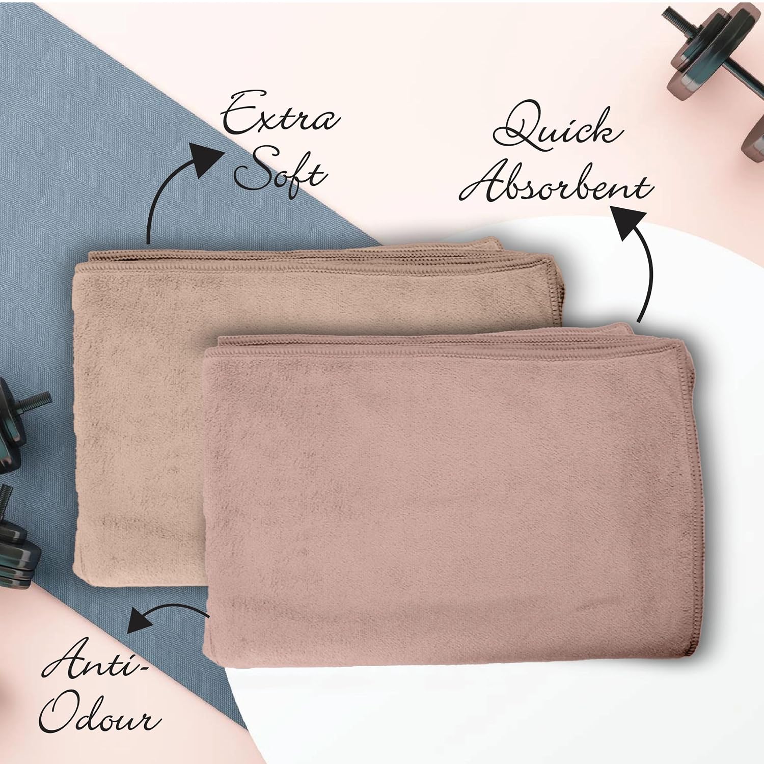 Housse Microfiber Hand Towel 1200 Gsm | Premium Quality Towels Ultra Absorbent & Anti-Bacterial For Gym (Peachy Pearl & Dusky Orchid) - Pack Of 6
