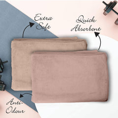 Housse Microfiber Hand Towel 1200 Gsm | Premium Quality Towels Ultra Absorbent & Anti-Bacterial For Gym (Peachy Pearl & Dusky Orchid) - Pack Of 6
