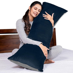 Microfiber Body Side Pillow For Sleeping For Pregnancy, Grey & Navy Blue - 53 X 16 Inches | Long Cuddle Pillow For Hugging, Relaxing, Washable, Premium Velvet Outer Cover, Adjustable Pillow