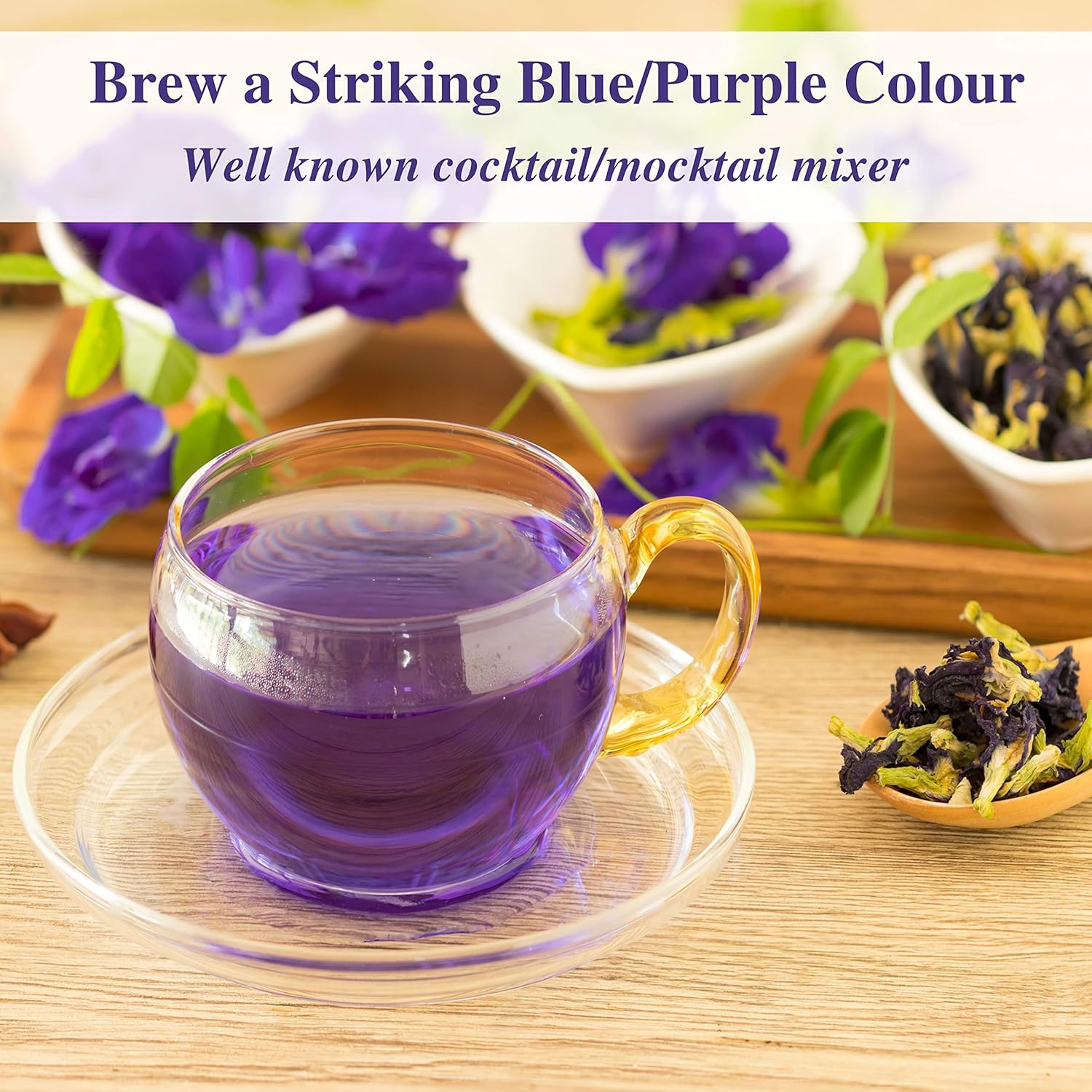 San-Cha Butterfly Pea Flower Herbal Tea - 25 Biodegradable Herbal Tea Bags | Cleansing Superfood, Stress Relief Tea - Lavender & Mint Tea Blend | Caffeine Free