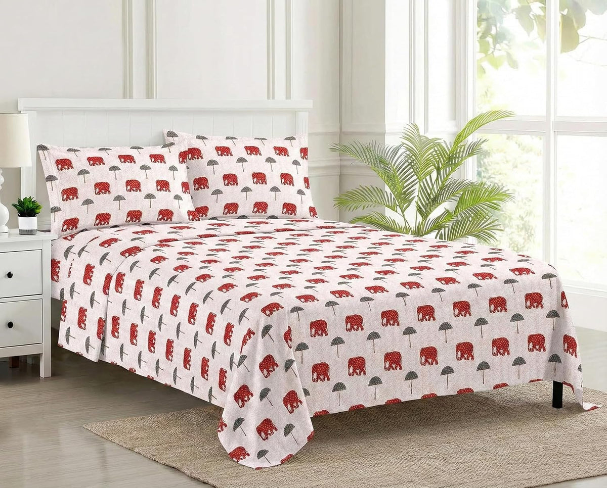 Premium 100% Cotton Queen Size Bedsheet With 2 Pillow Covers - 86 X 104 Inches, Grey & Red | 180 Thread Count Ultra Soft | Ideal For House, Guest Home, Hotel
