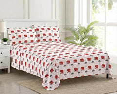 Premium 100% Cotton Queen Size Bedsheet With 2 Pillow Covers - 86 X 104 Inches, Grey & Red | 180 Thread Count Ultra Soft | Ideal For House, Guest Home, Hotel