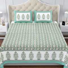 100% Cotton King Size Bedsheet For Double Bed With 2 Pillow Cover - 108 X 108 Inches, Green & White | Extra Soft & Wrinkle Free | Perfect Gifting Wedding, Housewarming Or Festival