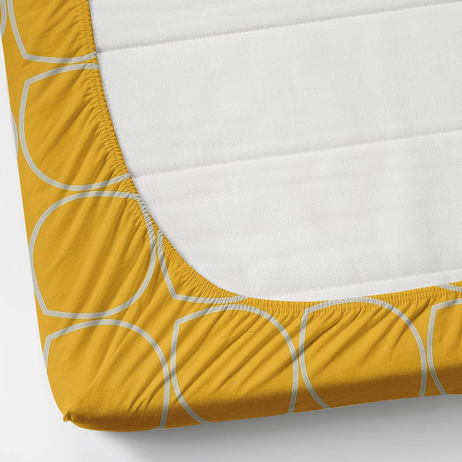 Microfiber Fitzy 280 TC Fitted Bedsheet King Size - 72 X 78 + 10 Inches, Yellow & White With 2 Pillow Cover | Perfect Look Every Time Bedsheet