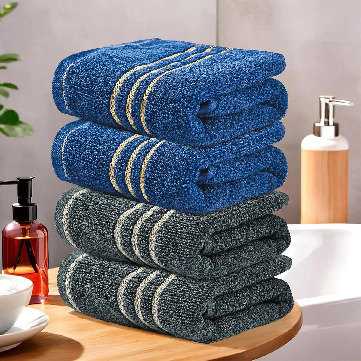 Kuber Industries Soft Cotton Face Towels 800 Gsm | For Men & Women Easily Washable Pocket Towels & Workout Gym - Dark Grey & Blue (Pack Of 4)