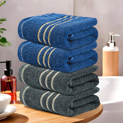 Kuber Industries Soft Cotton Face Towels 800 Gsm | For Men & Women Easily Washable Pocket Towels & Workout Gym - Dark Grey & Blue (Pack Of 4)