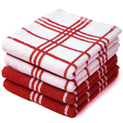 Encasa Xo Kitchen Towels Dish Cloths Sets 430 Gsm | Highly Absorbent Cotton Terry Towels Multipurpose For Washing Dishes & Cleaning Towel | Pack Of 4 (Red Terry)