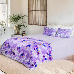 Printed Cotton Bedsheet For Queen Size With 2 Pillow Cover | 88 X 100 Inches, Purple & White | Wrinkle Free Soft Perfect For Everyday Use