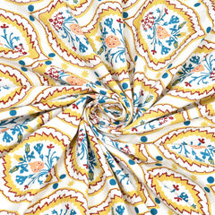 Bedsheet For Queen Bed With 2 Pillow Covers - 90 X 108 Inches, Yellow | Pure Cotton Traditional Jaipuri Printed | Ideal For Both Everyday Use & Special Events