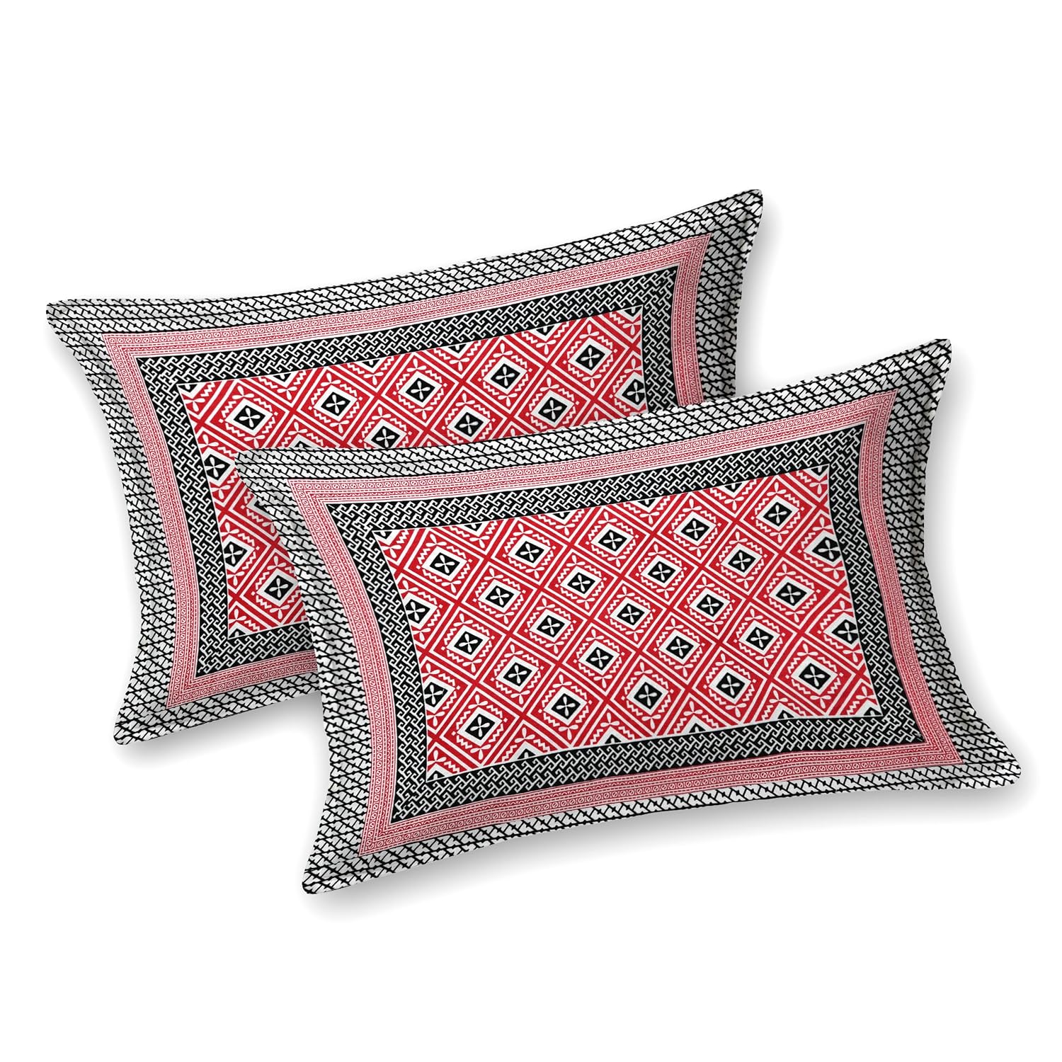 1 Queen Size Bedsheet For Double Bed With 2 Pillow Covers (90 X 108 Inches) Red & Black | Beautiful Printed Designs - Breathable 100% Cotton Bedsheet Comfortable