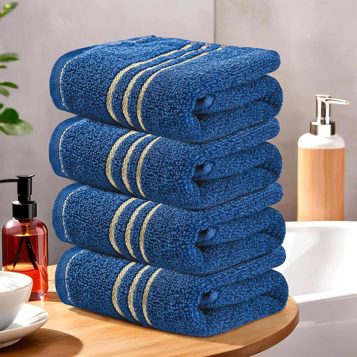 Kuber Industries Soft Cotton Face Towels 300 Gsm | For Men & Women | Easily Washable Pocket Towels & Workout Gym - Dark Blue (Pack Of 4)