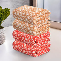 Kuber Industries Microfiber Soft Face Towel 800 Gsm | Absorbent Hanging Hand Towels For Wash Basin Bathroom | Zig Zag - Red & Golden (4 Pcs)