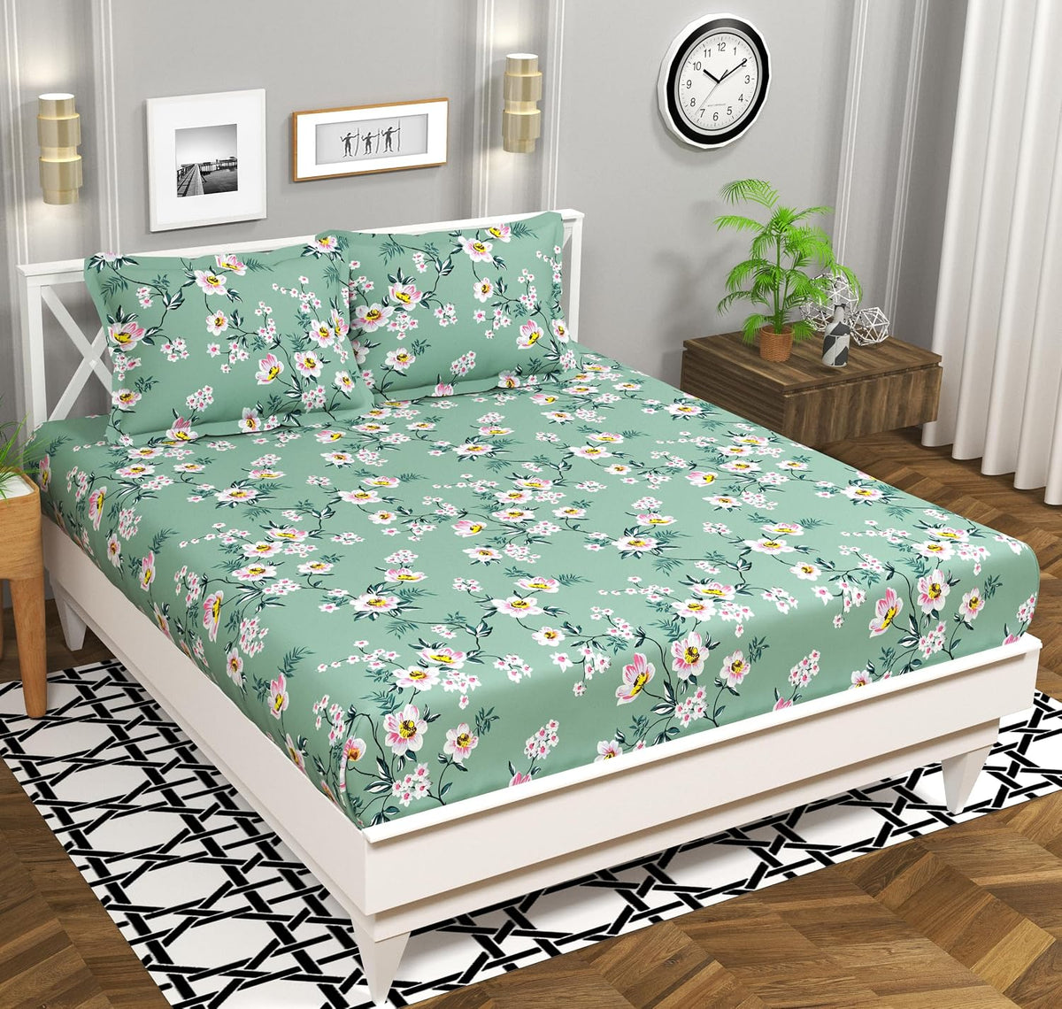 Microfiber Double Bedsheet With 2 Pillow Covers - 86 X 88 Inch, Light Green | 120 Thread Count-Breathable & Wrinkle Free, Ideal For Daily Use Home Bedsheet