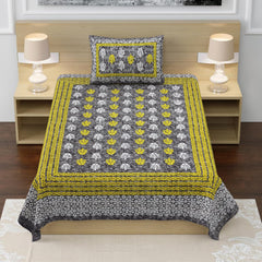 100% Cotton Single Bed Sheet With 1 Pillow Cover - 56 X 86 Inches, Grey & Green | Super Soft Microfiber, Breathable Wrinkle, Fade Resistant
