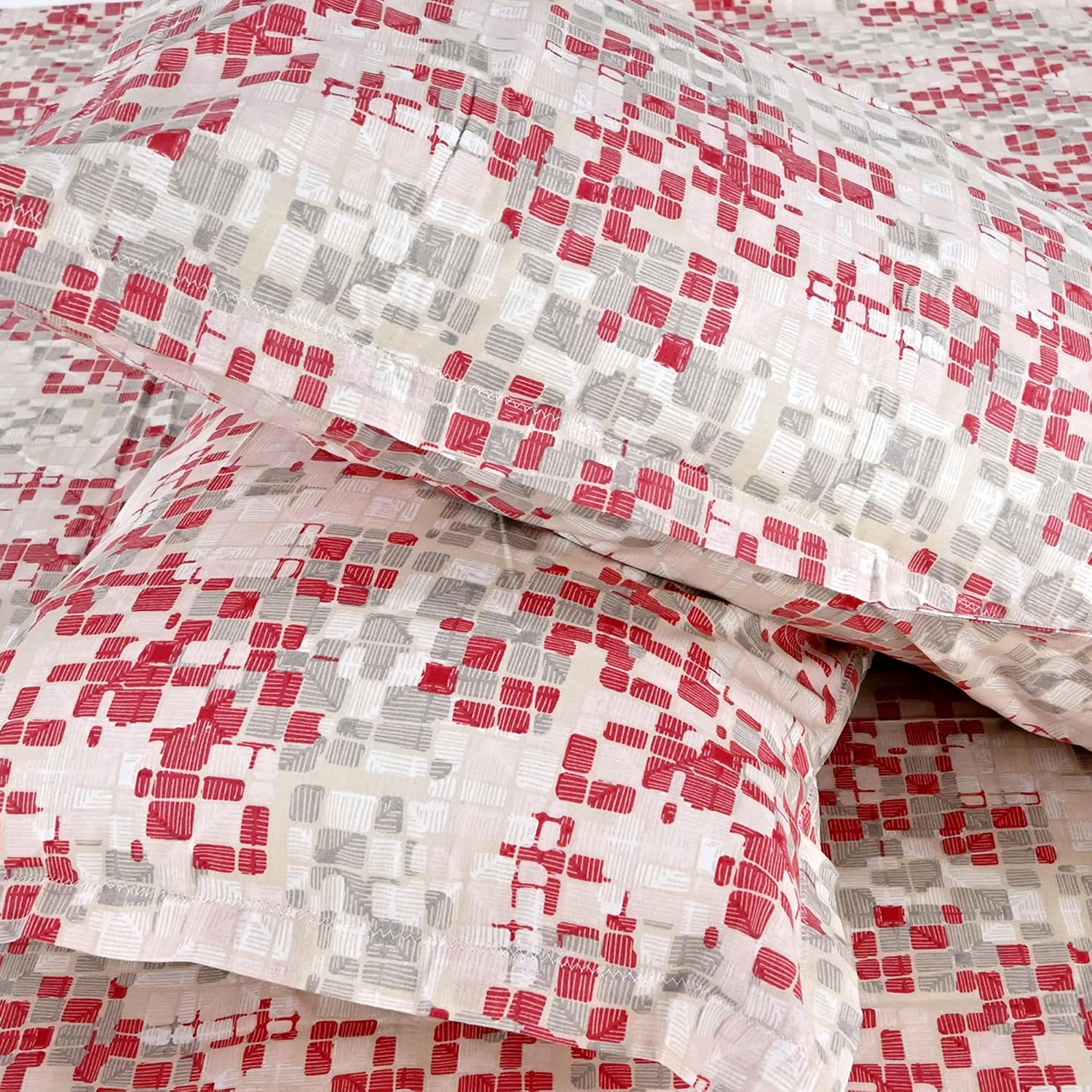 Cotton Double Bedsheet With 2 Pillow Covers - 87 X 100 Inches, Grey & Red | Smooth & Comfortable For Daily Use - All Weather Coziness & Bedroom Style
