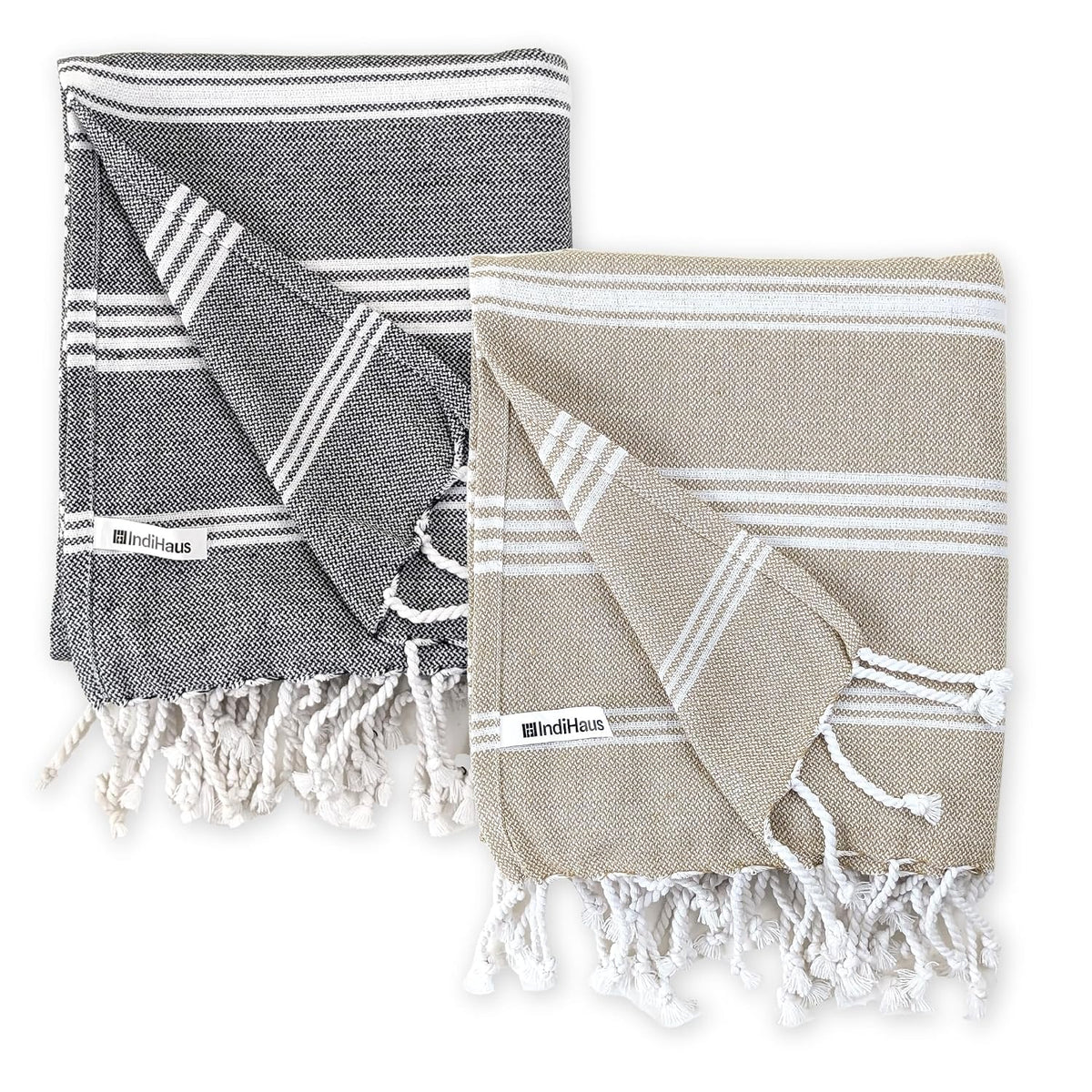 Indihaus Premium Large Cotton Bath Towels 380 Gsm | Soft, Absorbent & Comfortable Large Size Bath Towels | Set Of 2 (Serene Beige & Slate Grey)
