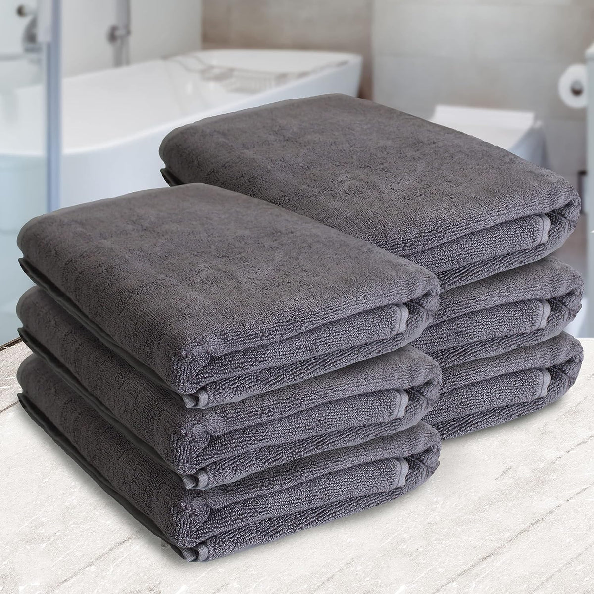 Heelium Bamboo Bath Towel Soft Super Absorbent 600 Gsm - Pack Of 6 (Grey)