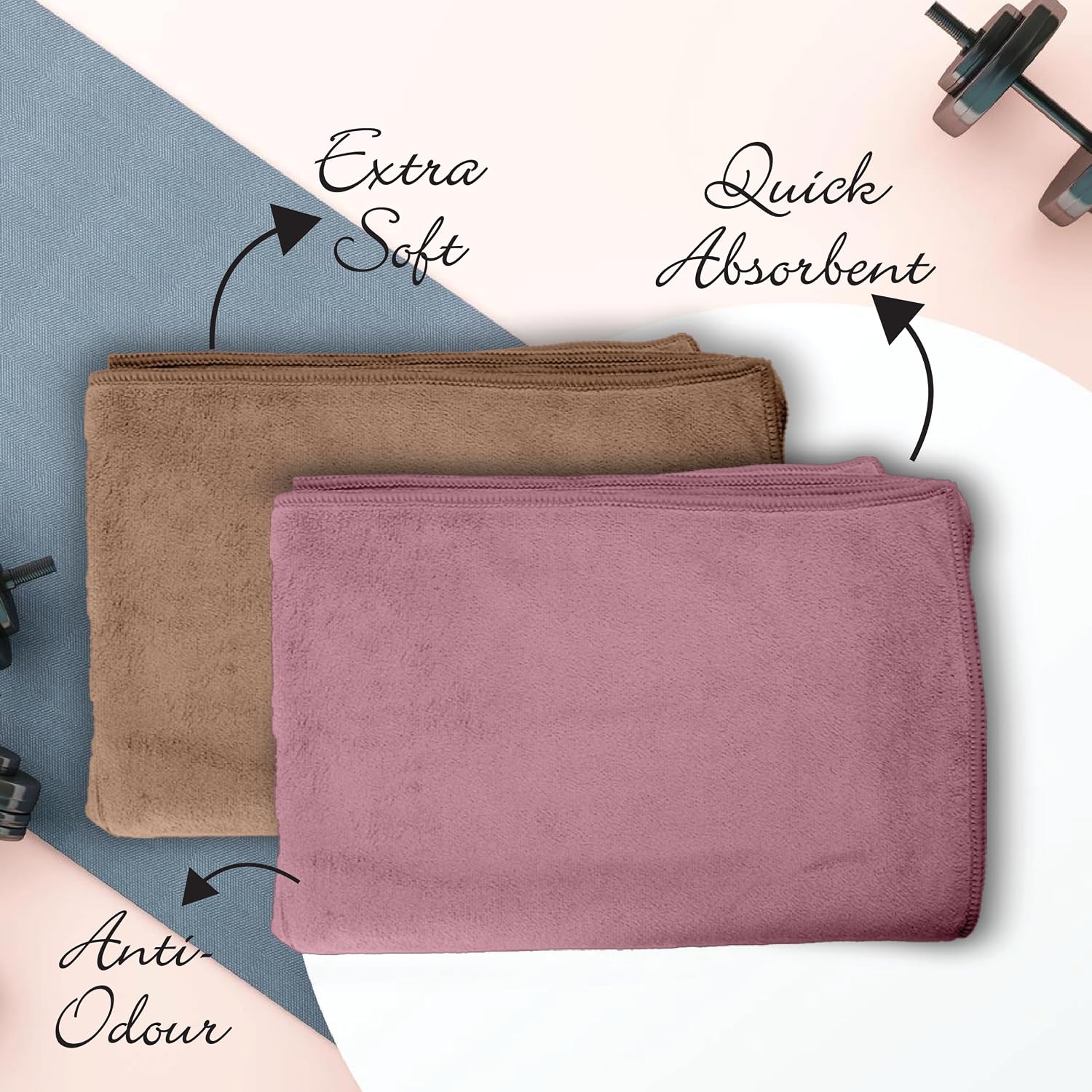 Housse Microfiber Hand Towel 800 Gsm | Premium Quality Towels Ultra Absorbent & Anti-Bacterial For Gym (Dusky Orchid & Rustic Chestnut) - Pack Of 4