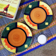 Boho Fiesta Hand Painted Ceramic Quarter Plates Set Of 2 - Multicolor | Small Side Plates For Dinner & Snacks - 7 Inch, 2 Pieces, Microwave Safe