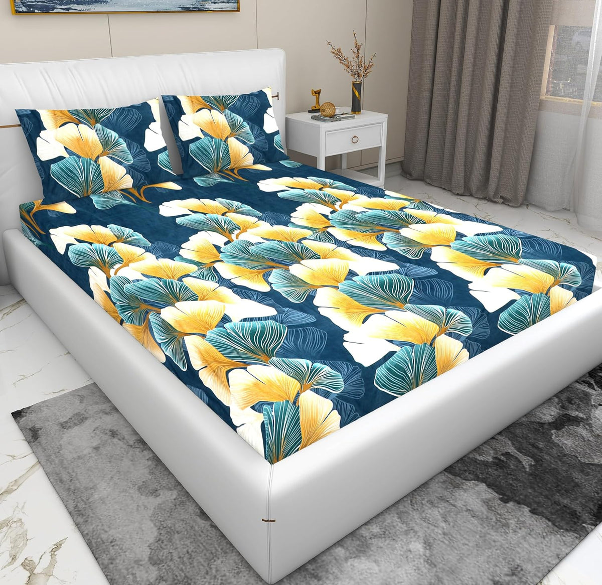 Queen Size Bedsheet For Double Bed With 2 Pillow Cover - 90 X 90 Inches, Teal Blue | All-Season Comfort Lightweight & Breathable | Coordinated Look