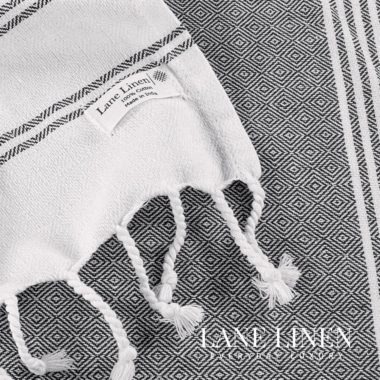 Lane Linen 100% Cotton Beach Towel With Bag Towels 699 Gsm | Oversized Pool Absorbent Extra Large Quick Dry Sand Travel Towel - Ebony (2 Piece)