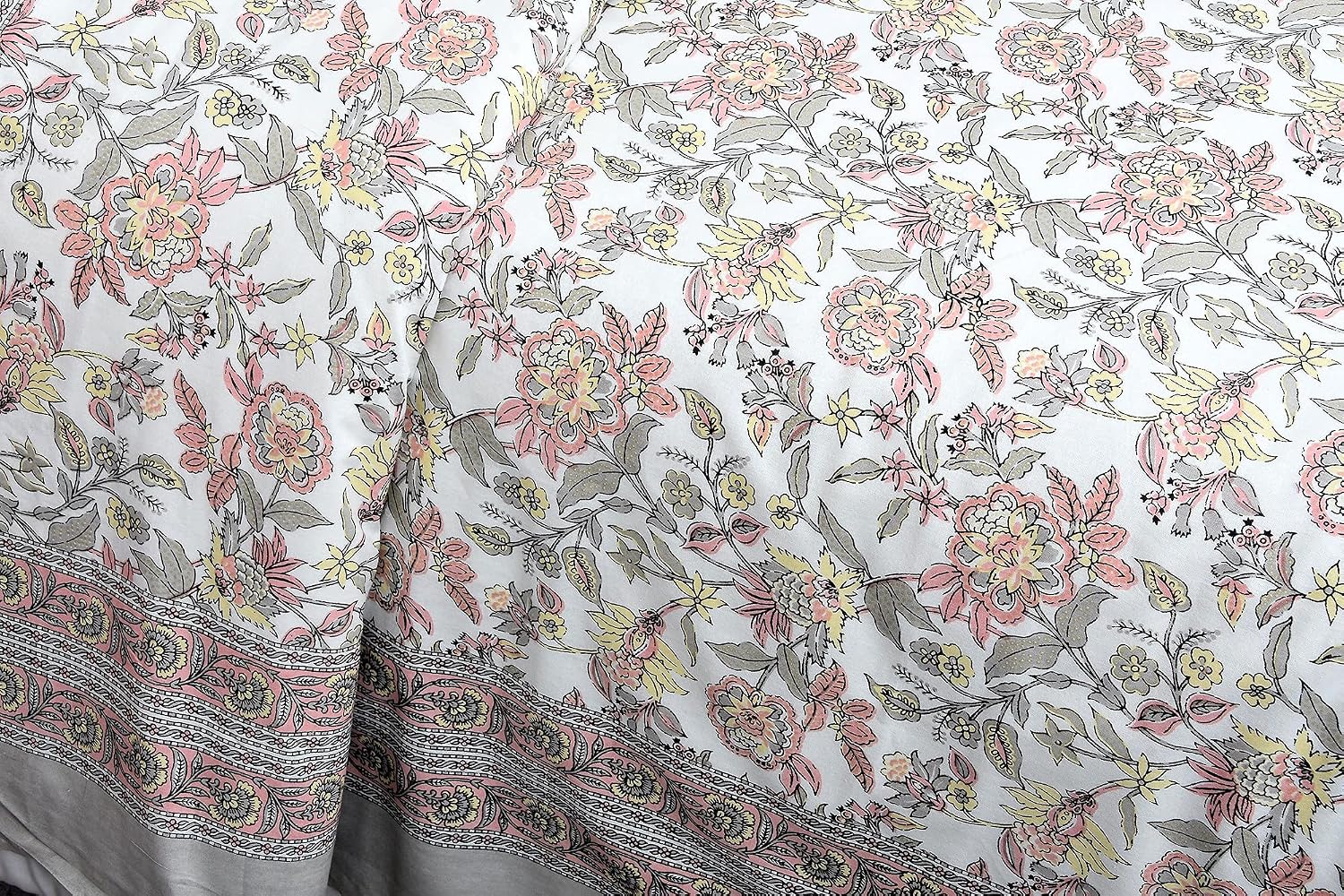 Traditional Rajasthani Design Bedsheet With 2 Pillow Covers - 90 X 108 Inches, White & Pink | Color Fade Resistant & Shrinkage Resistant For All-Season Use