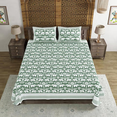Hand Block Printed Cotton King Size Bedsheet With 2 Pillow Covers, 90 X 108 Inches, Green | 200 Thread Count-Good For Villas, Resorts, Guest Houses, & Daily Home Use