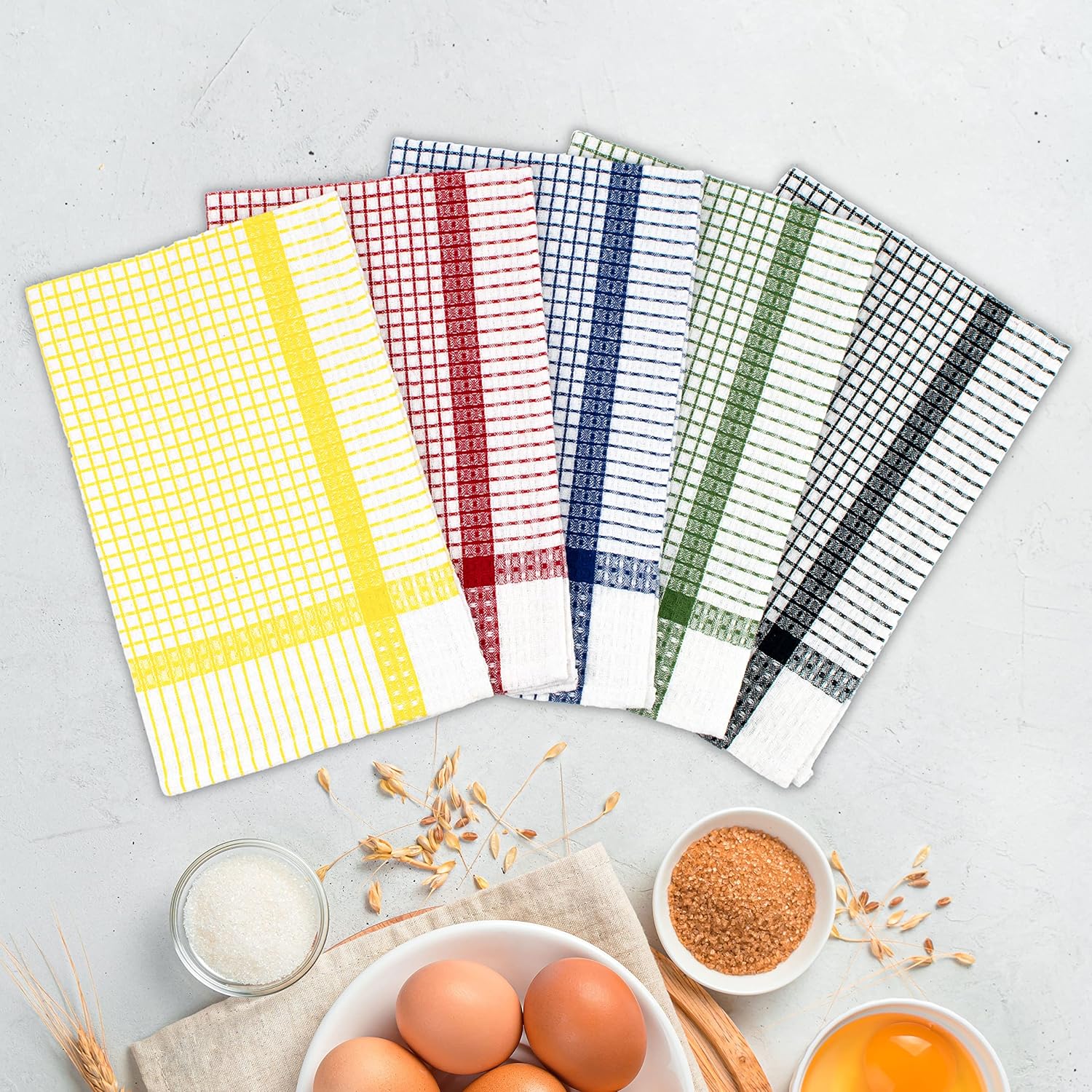 Sami Studios Kitchen Cotton Towels 300 Gsm | Highly & Absorbent For Kitchen Cleaning & Quick Drying Elegant Waffle Checks (Set Of 5) -Multicolor