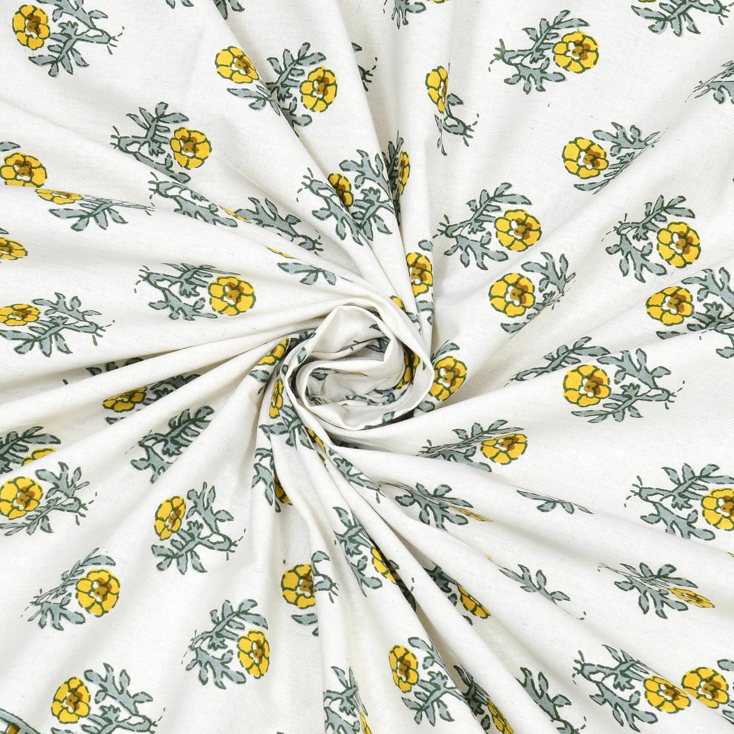 Jaipuri Cotton Double Bedsheet For Queen Size With 2 Pillow Cover (90 X 108 Inches) White & Yellow | Premium Cotton Material - Ideal For House, Hotel, Guest House