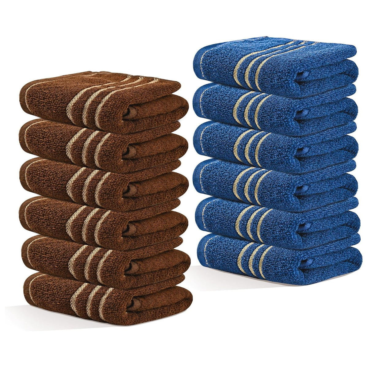 Kuber Industries Soft Cotton Face Towels 2400 Gsm | For Men & Women Easily Washable Pocket Towels & Workout Gym - Dark Brown & Blue (Pack Of 12)