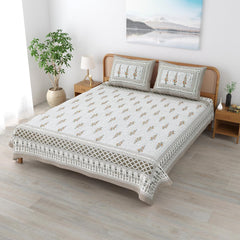 Sanskriti Bedsheet For Double Bed King Size With 2 Pillow Cover - 90 X 108 Inches, Grey & Yellow | Soft, Durable & Stylish | Breathable & Skin-Friendly