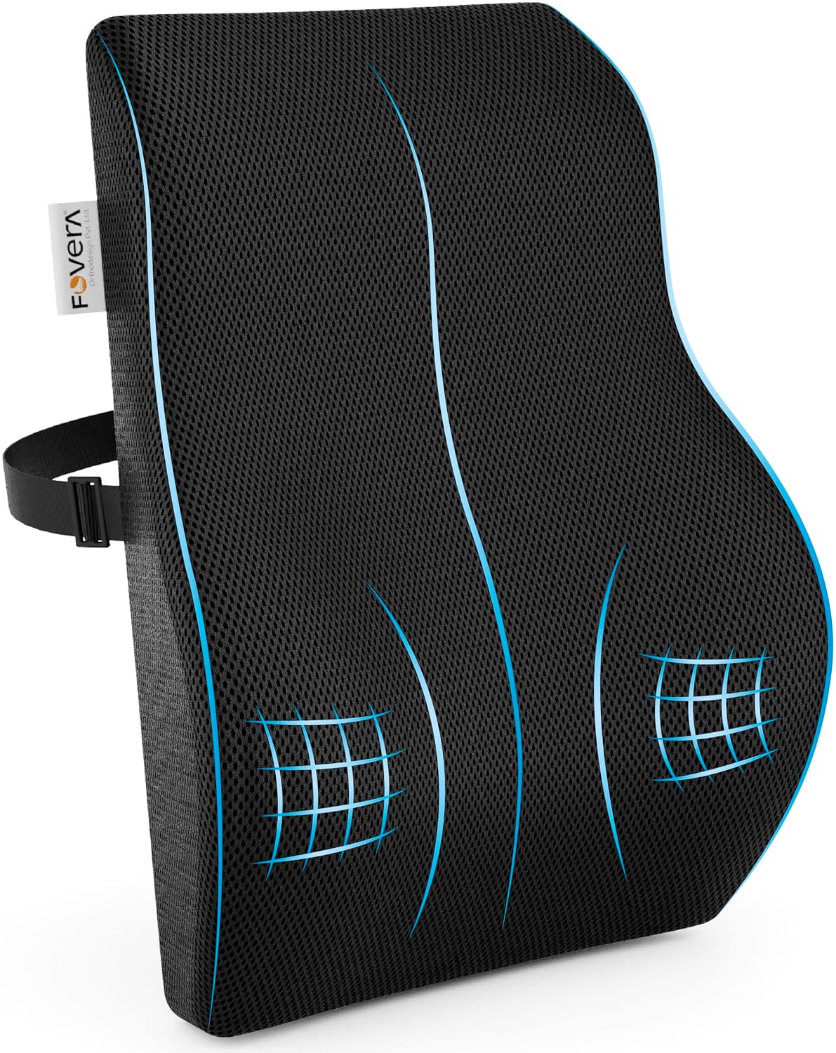 Gel Memory Foam Pillow, For Car Seat Back Support, Pain Relief, Mesh Black, Large Size | Orthopedic Lumbar Back Rest Pillow For Sitting | Lightweight, Adjustable, Removable Cover