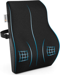 Gel Memory Foam Pillow, For Car Seat Back Support, Pain Relief, Mesh Black, Large Size | Orthopedic Lumbar Back Rest Pillow For Sitting | Lightweight, Adjustable, Removable Cover