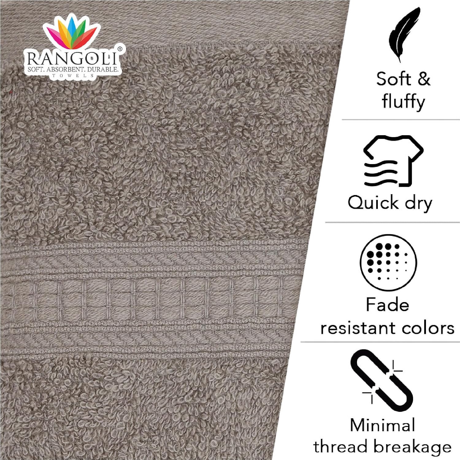 Rangoli 100% Cotton Fibre 2 Hand Towel 500 Gsm | Highly Durable & Super Absorbent Towel | Skin-Friendly & Quick Drying Luxury Towels (Ash Brown)
