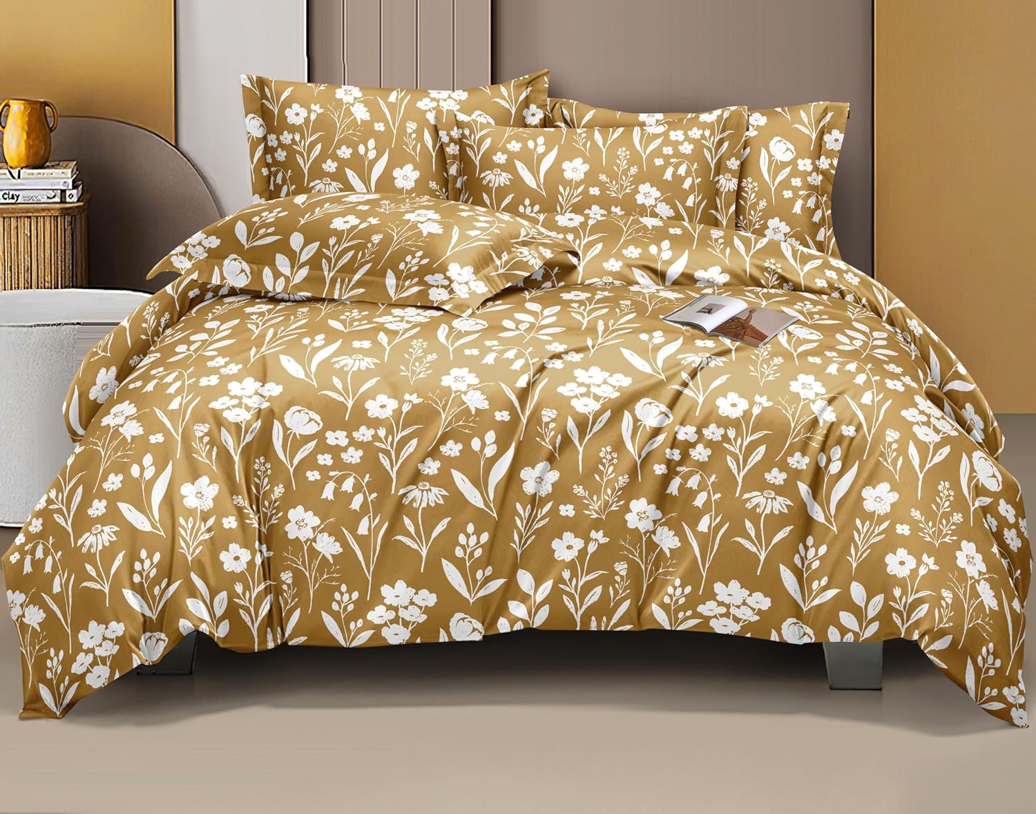 Glace Cotton Elastic Fitted Printed Double Bed King Size Bedsheet With 2 Pillow Cover | 72 X 72 Inches, Brown & White - Wrinkle Resistant, Breathable Bedsheet