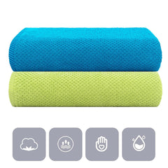 Casa Copenhagen Designed In Denmark Popcorn Super Soft 2 Pieces 100% Cotton Large Bath Towel 525 Gsm - Teal Blue & Lime Green