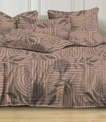 Printed Queen Size Double Bed Bedsheet With 2 Pillow Cover | 60 X 78 Inches, Beige & Black - Breathable, Stain & Wrinkle Resistant | All Around Elastic Fitted Bedsheet