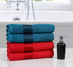 Fash Home International 500 Gsm | 100% Cotton Highly Absorbent Super Luxury Large Couple Bath Towel Set Combo Pack Of 4 (Maroon Red & Teal)
