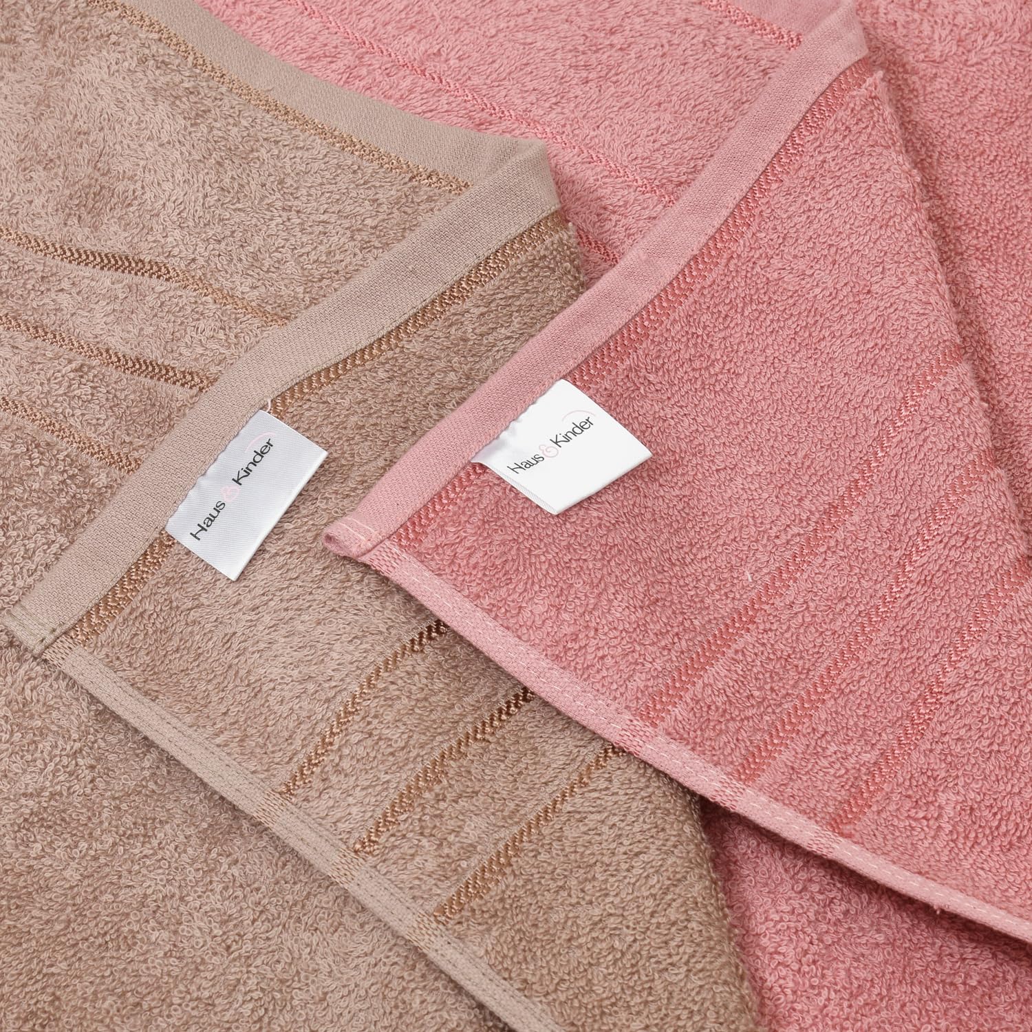 Haus & Kinder 100% Cotton Bath Towel 1000 Gsm | Ultra Absorbent, Quick Dry, Super Soft Large Size Towels (Roe Buck & Dusty Rose) - Set Of 2