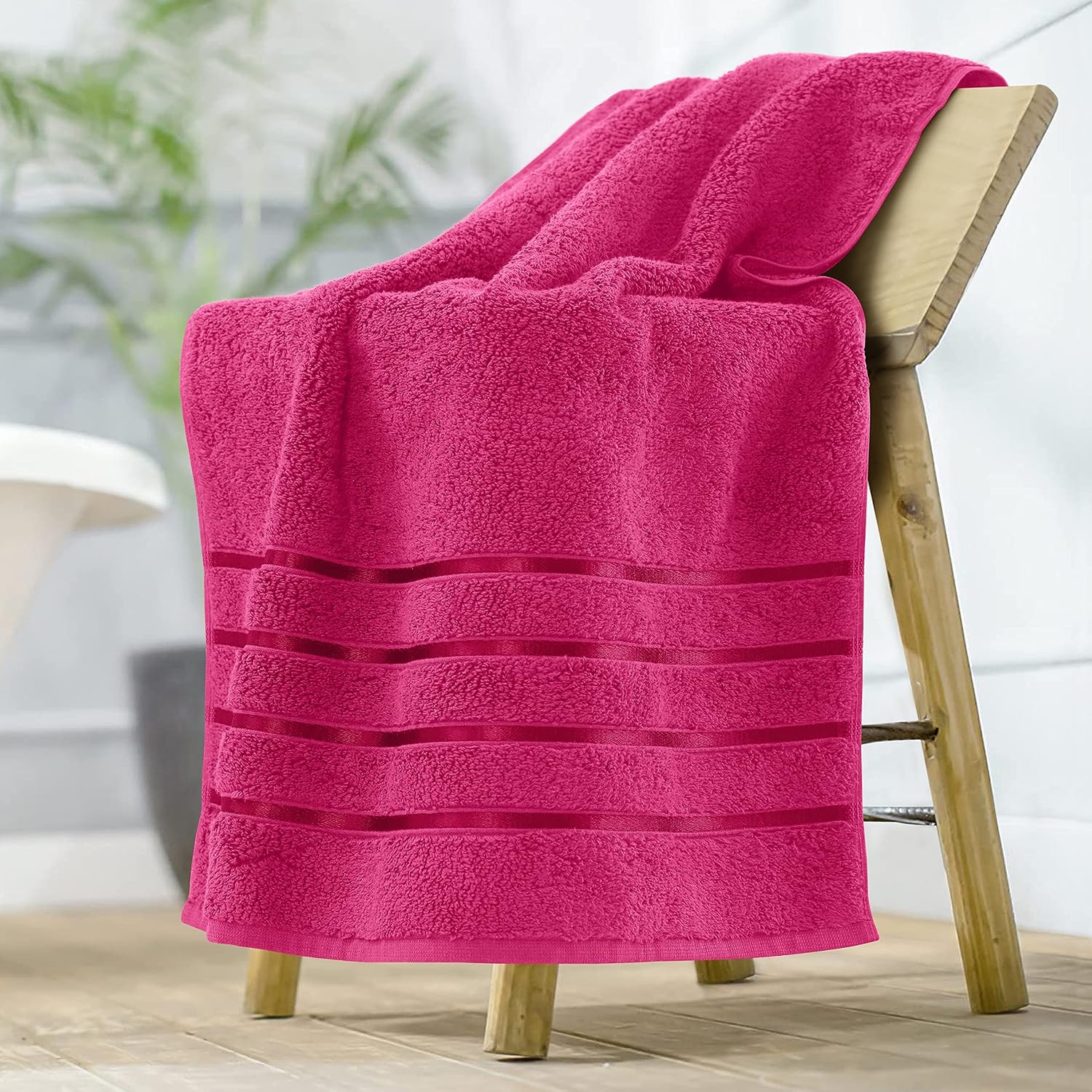 Spread Spain Roman 100% Cotton Bath Towel 600gsm | Super Absorption Quick Dry Large & Small Towel Set - Fuchsia (Set Of 4)