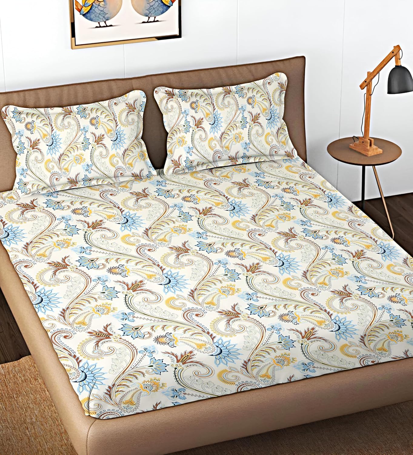 Cotton Bedsheet For King Size With 2 Pillow Cover (90 X 90 Inches) Multicolor | Long-Lasting & Luxuriously Soft | 210 Thread Count Bedsheet