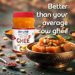 Pure A2 Desi Cow Ghee By Zaruree | Rich In Vitamins A, D & K Healthy Nutrients Malnad Gidda Breed Cow Desi Ghee For Bones Health | 1.5 Litre (500ml * 3) 50.7 Ounce | Jar Pack
