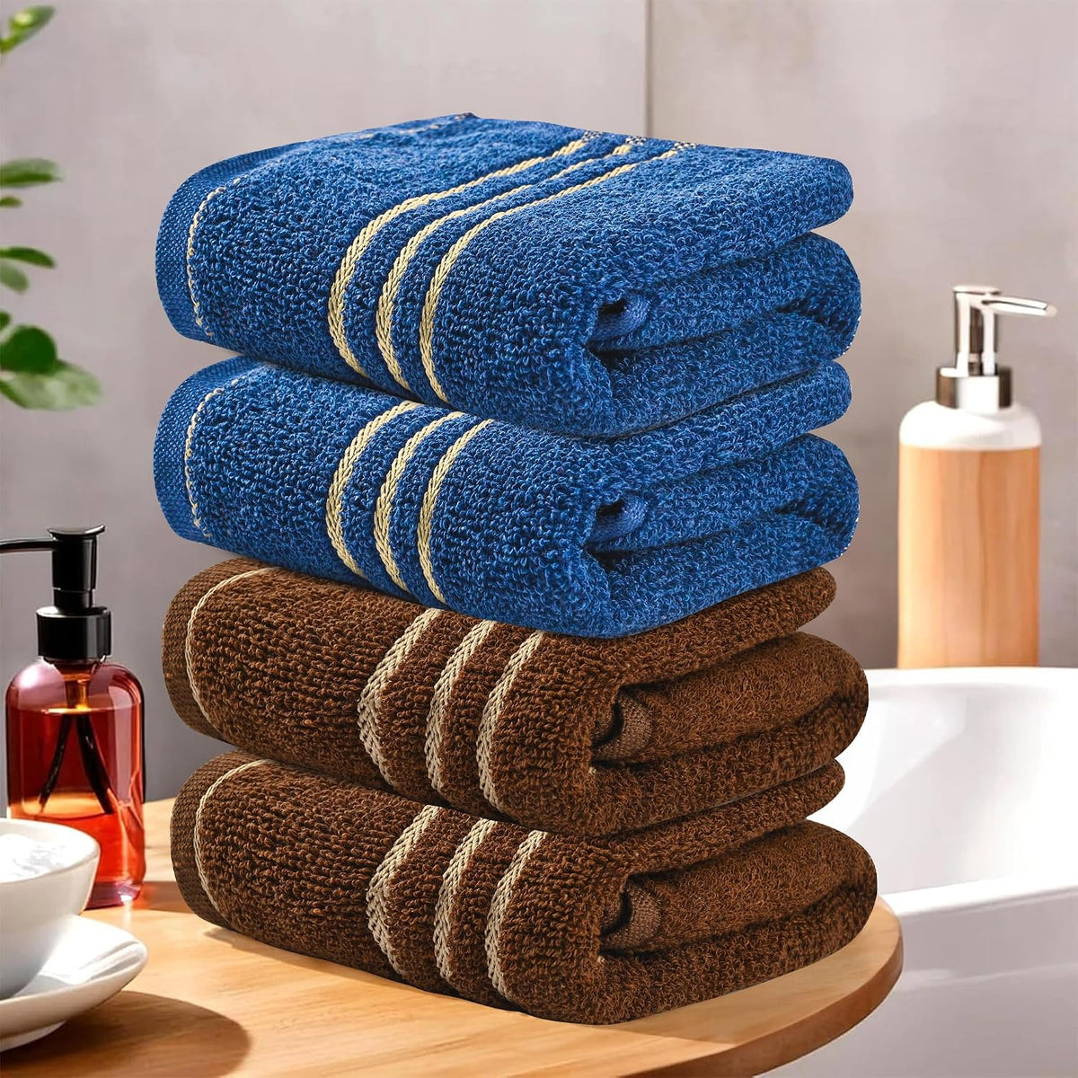 Kuber Industries Soft Cotton Face Towels 800 Gsm | For Men & Women Easily Washable Pocket Towels & Workout Gym - Dark Brown & Blue (Pack Of 4)