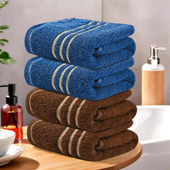 Kuber Industries Soft Cotton Face Towels 800 Gsm | For Men & Women Easily Washable Pocket Towels & Workout Gym - Dark Brown & Blue (Pack Of 4)