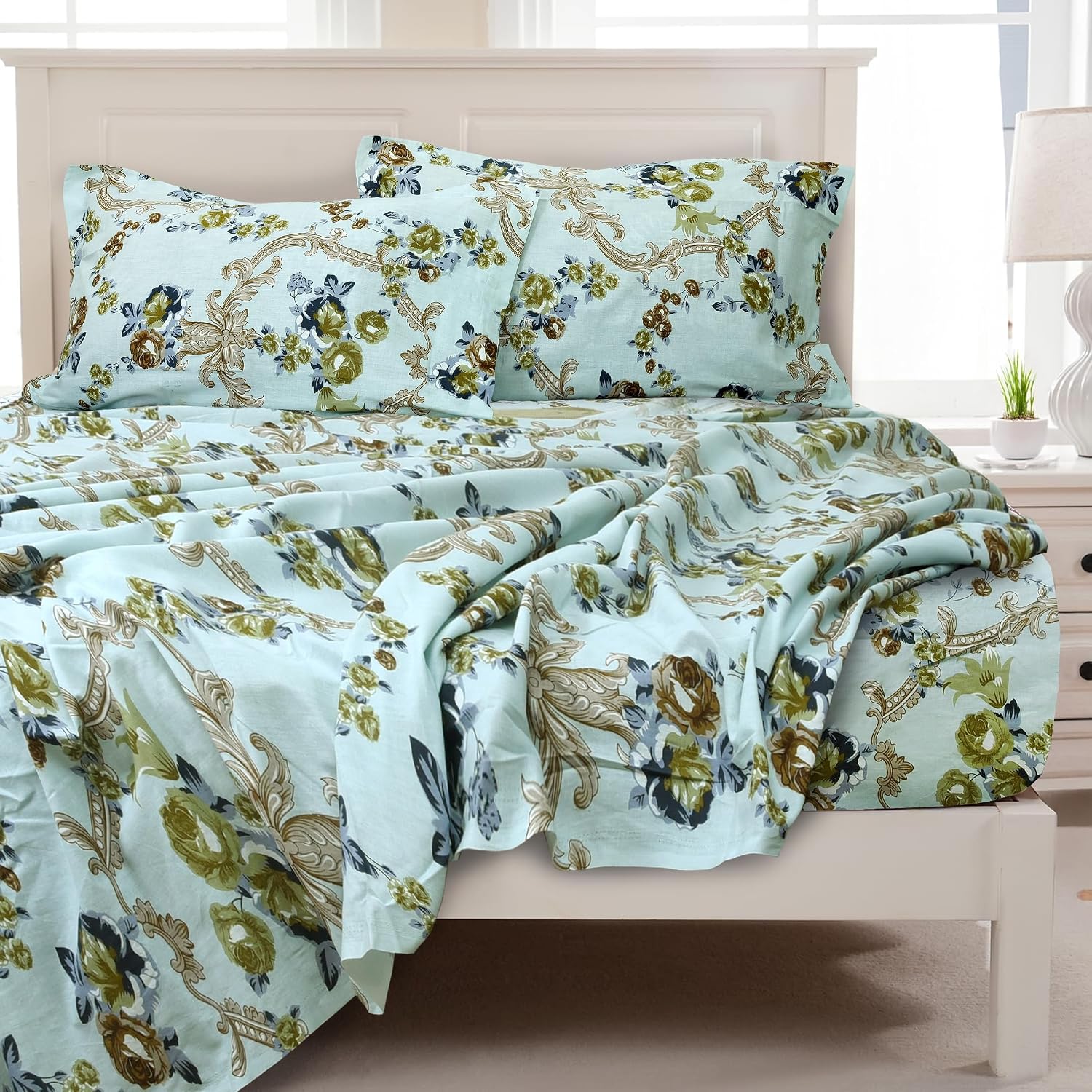 100% Cotton 1 Double Bedsheet With 2 Pillow Covers - 90 X 90 Inches, Seafoam Green | Soft & Breathable Cotton Bedsheet - Long Lasting & Soft 144 Thread Count Bedsheet