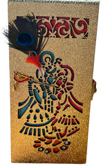 Designer Premium Mdf Wedding Box/Cash Box, Shagun Box, Decorative Box, Money Box, Gaddi Box 20 X 9 X 4cm, Colour - Golden, Style - Radha Krishna Ji