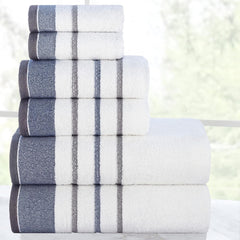 Casa Copenhagen Egyptian Design 2 Bath + 2 Hand & 2 Face Towels 1800 Gsm | He & She Super Soft Collection 100% Cotton 6 Piece Towel Set - Dark Grey & Blue